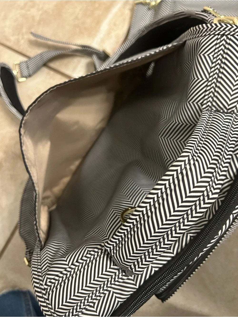 JuJuBe B.F.F. Convertible Diaper Bag Queen of the Nile Chevron Backpack Set